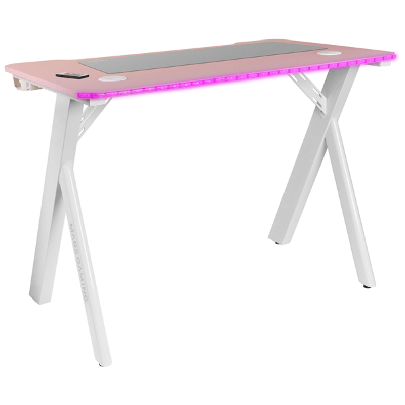 MESA MARS GAMING MGD RGB BLANCA CON TABLERO ROSA CHASIS ACERO TABLERO 100X60cm ALTURA 74cm RGB - Imagen 1 de 1