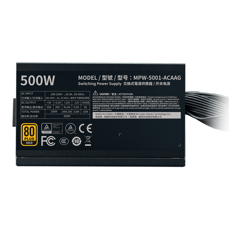 BULK | FUENTE DE ALIMENTACION COOLER MASTER G500 GOLD | 500W | 80+ GOLD | SIN CAJA | OEM - Imagen 4 de 7