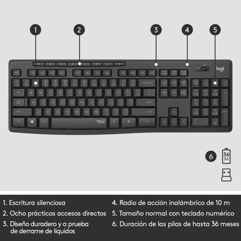 TECLADO INALAMBRICO + RATON LOGITECH MK295 NEGRO - Imagen 12 de 15