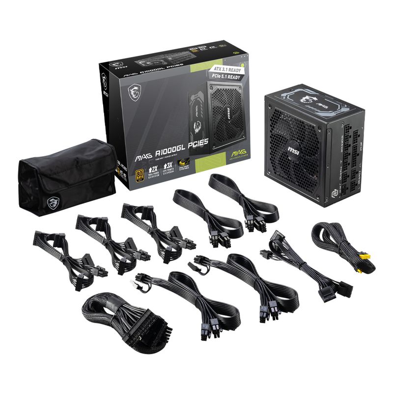 Fuente Alimentación 1000W MSI MAG A1000GL PCIE5 80 PLUS Gold Fully-Modular Negro - Imagen 6 de 6