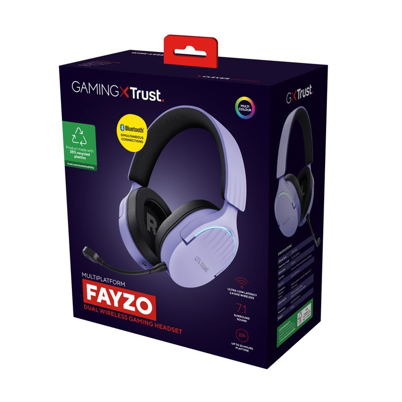 HEADSET BLUETOOTH TRUST GAMING FAYZO GXT 491 LILA 25305 BT Y USB 2.4Ghz MICROFONO DESMONTABLE Y FLEX - Imagen 16 de 16