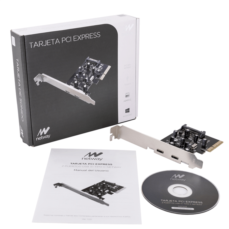 TARJETA PCI EXPRESS 2 PUERTOS USB 3.1 TIPO C NETWAY - Imagen 2 de 3