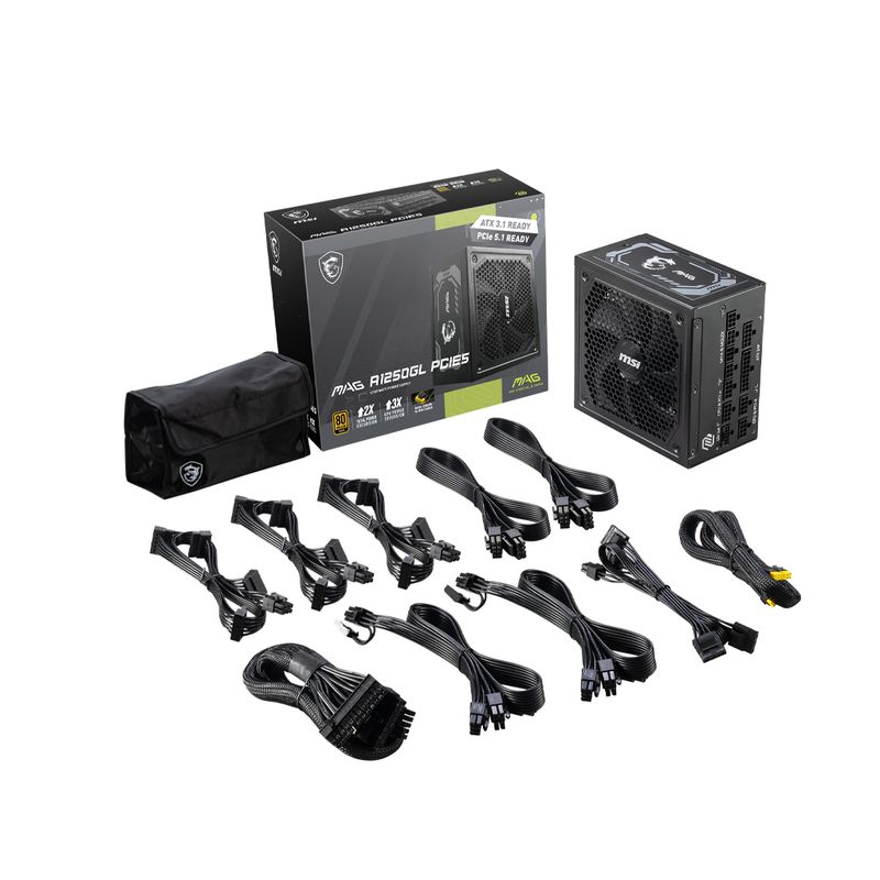 FUENTE DE ALIMENTACION MSI MAG A1250GL | 1250W | ATX 3.1 | PCIE 5.1 | 80+ GOLD | MODULAR - Imagen 6 de 6