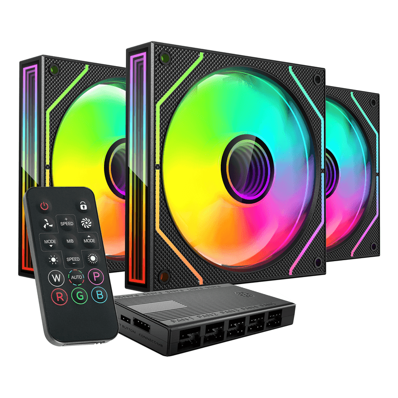 KIT 3xVENTILADOR INTERNO ARGB MARS GAMING MF3DPROKIT NEGRO 120mm ARGB ARGB HUB RF REMOTE - Imagen 1 de 8