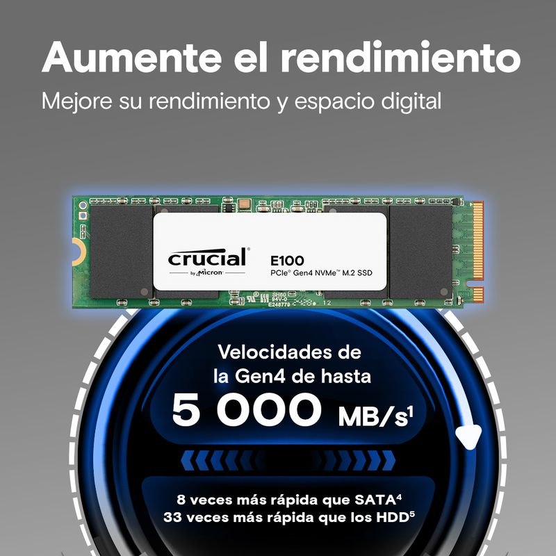 Crucial E100 SSD 2 TB M.2 PCIe 4.0 NVMe - Imagen 3 de 6