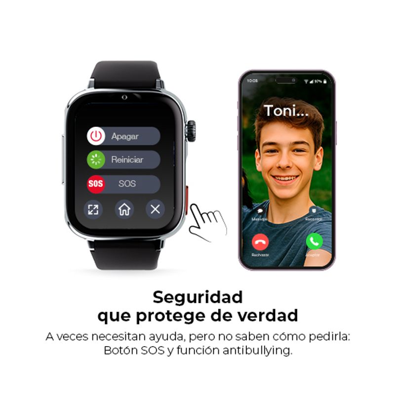 SMARTWATCH SAVEFAMILY SAVEWATCH PLUS 2 4G, 2GB MEMORIA, 1. 85" AMOLED TACTIL , IP68, BLACK - Imagen 8 de 9