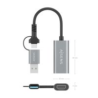 Miniatura 5 de AISENS Conversor Aluminio USB A USB C A HDMI 1080P 60Hz  USB A M USB C M HDMI H  Gris  15cm