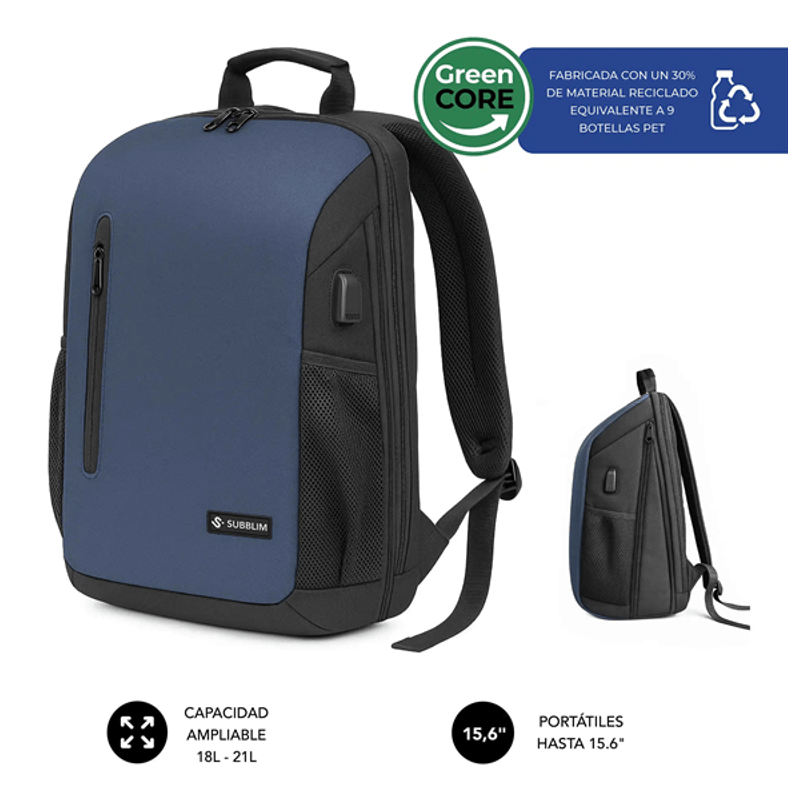 MOCHILA PORTATIL 15,6´´ SUBBLIM NOMAD XPAND AIR AZUL - Imagen 1 de 6