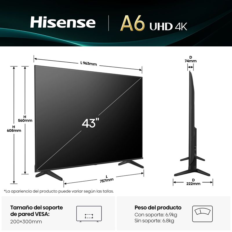 HISENSE 43" 43A6Q LED 4K Ultra HD - Imagen 4 de 16