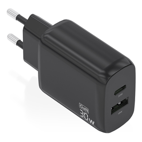 CARGADOR AISENS GAN 30W, 1XUSB-C PD3.0 QC4.0, 1XUSB-A QC3.0, NEGRO