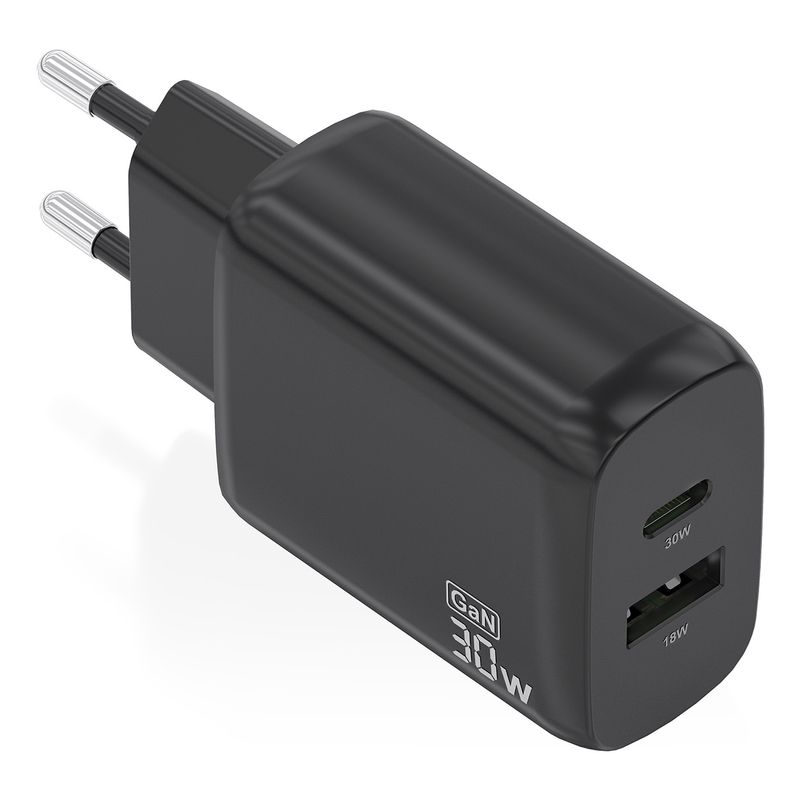CARGADOR AISENS GAN 30W, 1XUSB-C PD3.0 QC4.0, 1XUSB-A QC3.0, NEGRO - Imagen 2 de 7