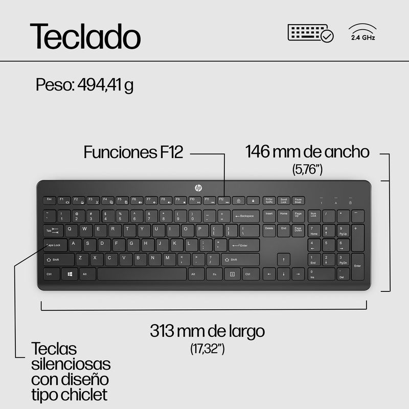 TECLADO HP 230 INALAMBRICO - Imagen 3 de 9