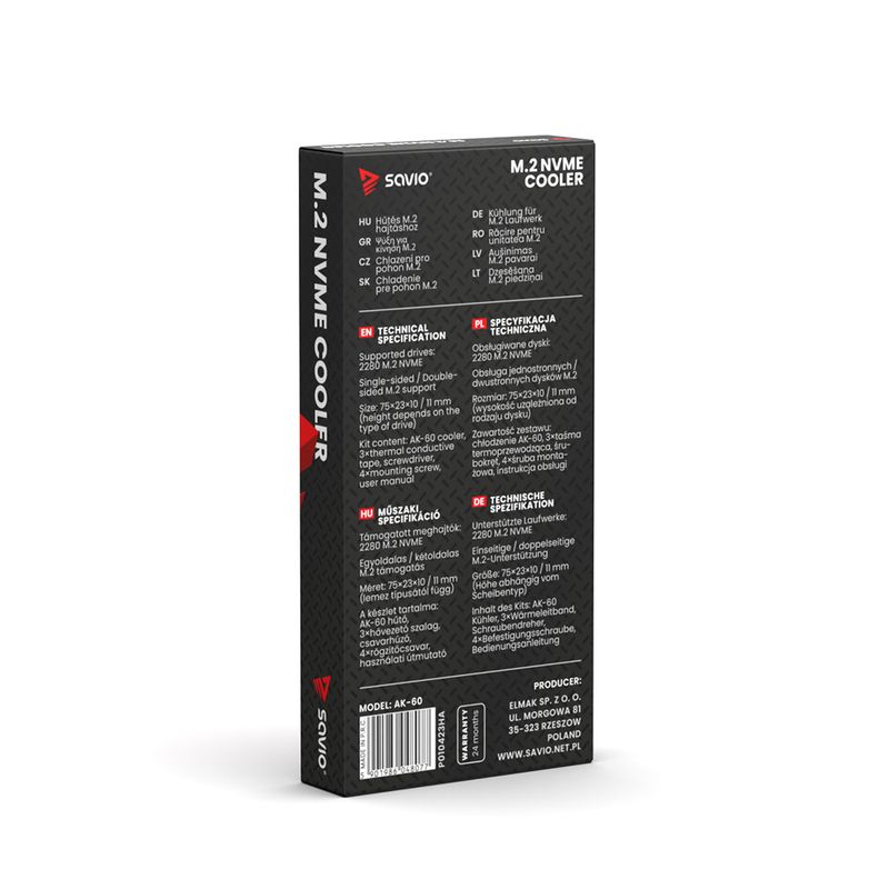 Savio Cooler M 2 NVMe 2280 AK 60 diskams Refrigerador de aire - Imagen 4 de 10