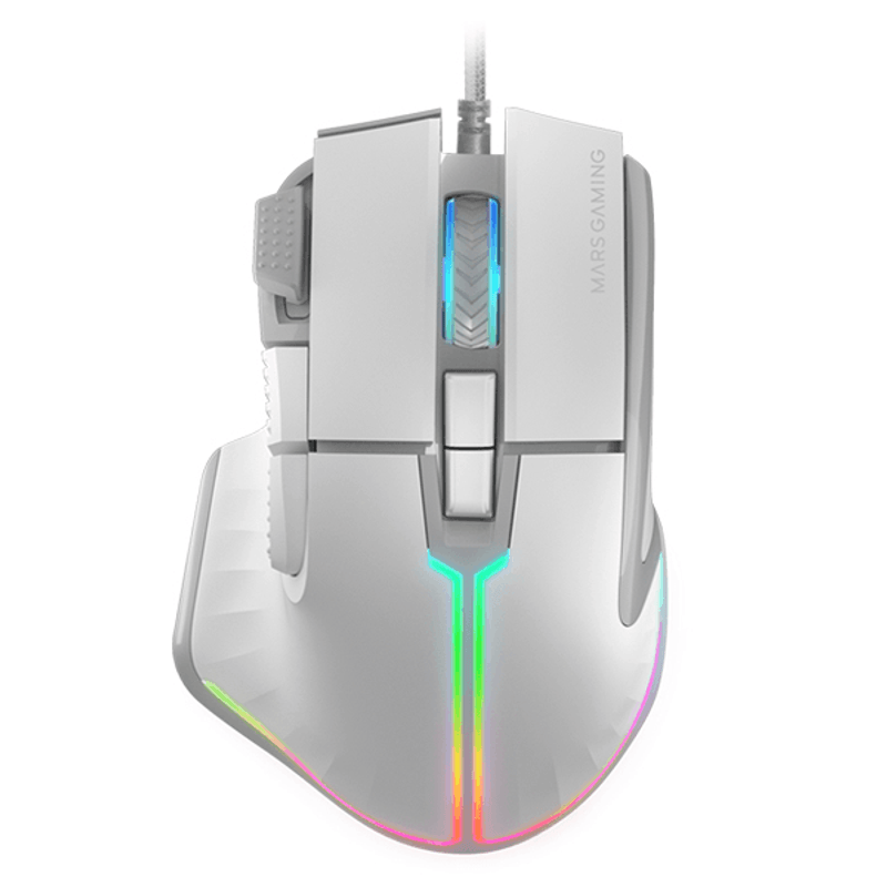 MOUSE MARS GAMING MM-XT WHITE 9B 12800DPI RGB CABLE FEATHER PARACORD - Imagen 1 de 2
