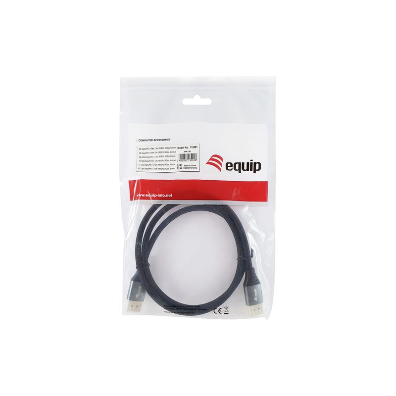 CABLE DISPLAYPORT A DISPLAYPORT PREMIUM 2,1 EQUIP 119281 1M 16K 60Hz 54Gps ALUMINIO - Imagen 8 de 8