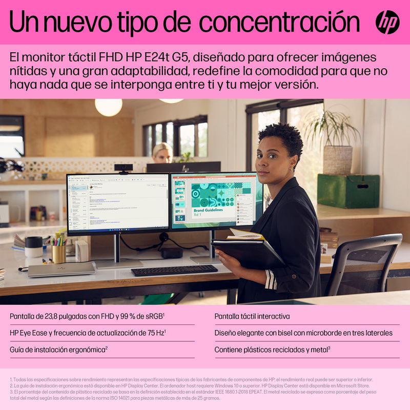 HP Monitor FHD HP E24t G5 con pantalla táctil 23.8" LCD IPS Full HD HDMI - Imagen 13 de 16