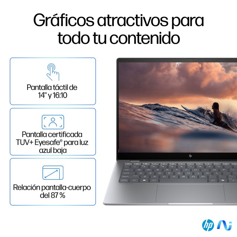 PORTATIL HP OMNIBOOK X 14-fe0008ns Qualcomm Snapdragon X Elite X1E-78-100/16GB DDR5 /1TB SSD/14" TACTIL/ W11l - Imagen 15 de 29