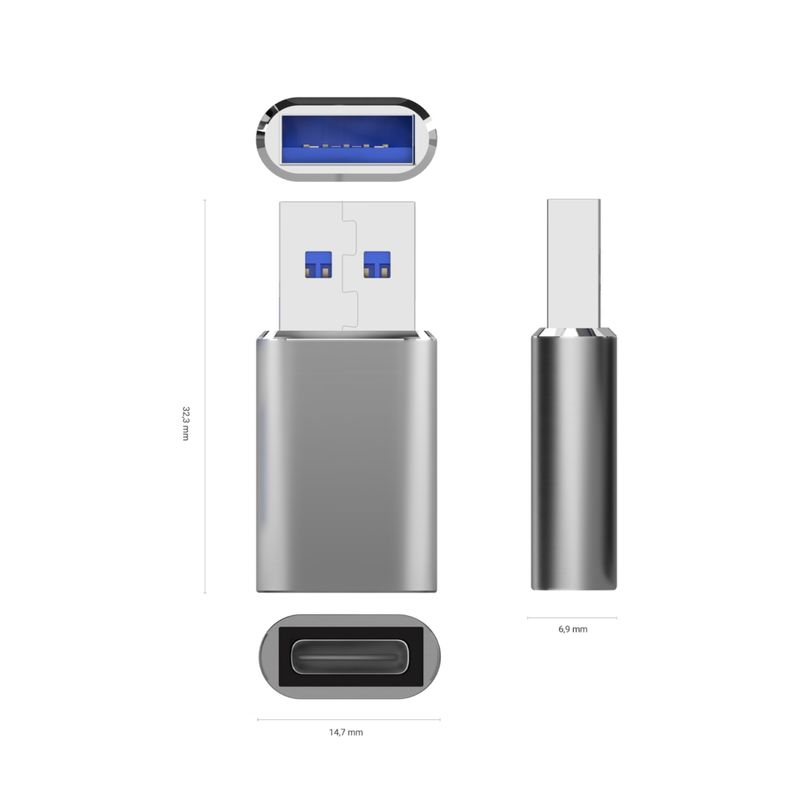 MINI ADAPTADOR AISENS USB 3.2 GEN2 USB 2.03A TIPO USB-C H-A M GRIS - Imagen 4 de 4