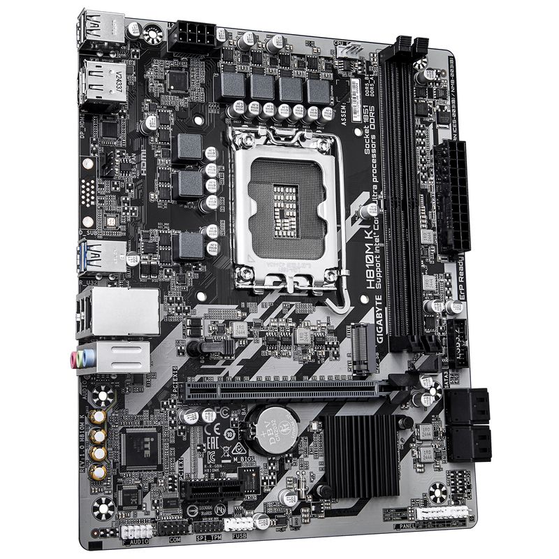 GIGABYTE Intel H810M K Placa Base – Procesadores Intel Core Ultra (Serie 2), VRM de 3+1+2 fases, hasta 6400 MHz DDR5, 1 x M.2 PCIe 4.0, LAN 1 GbE, US - Imagen 4 de 5