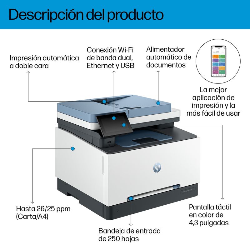 HP Color LaserJet Pro Multifunción A4Wifi Laser Dúplex Color LaserJet Pro MFP 3302fdw - Imagen 8 de 14