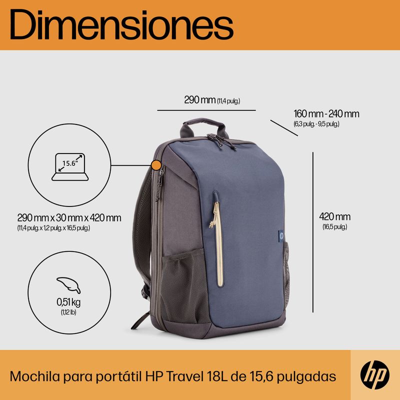 MOCHILA HP TRAVEL 18L PARA PORTATIL DE 15.6" - Imagen 5 de 14