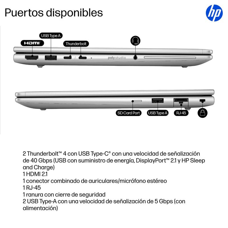 PORTATIL HP ELITEBOOK 6 G1I 33.8 CM (13.3") , WUXGA, INTEL CORE ULTRA 5 225U, 16 GB, 512 GB SSD, PIKE SILVER, WINDOWS 11 PRO - Imagen 6 de 21