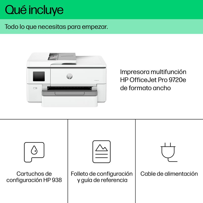HP OfficeJet Pro Multifunción A3Wifi Thermal Inkjet Dúplex Impresora multifunción HP OfficeJet Pro 9720e de formato ancho, Color, Impresora para Ofici - Imagen 7 de 17