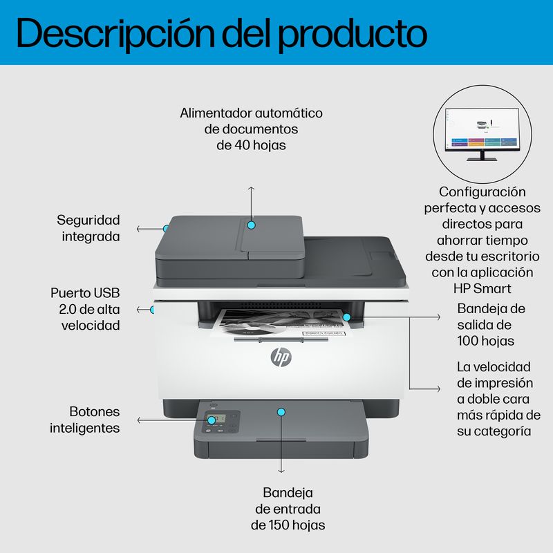 HP LaserJet M234sdn Multifunction Blanco y negro Impresora, Solo Ethernet; Fotocopiadora, escáner Laser Dúplex - Imagen 4 de 10