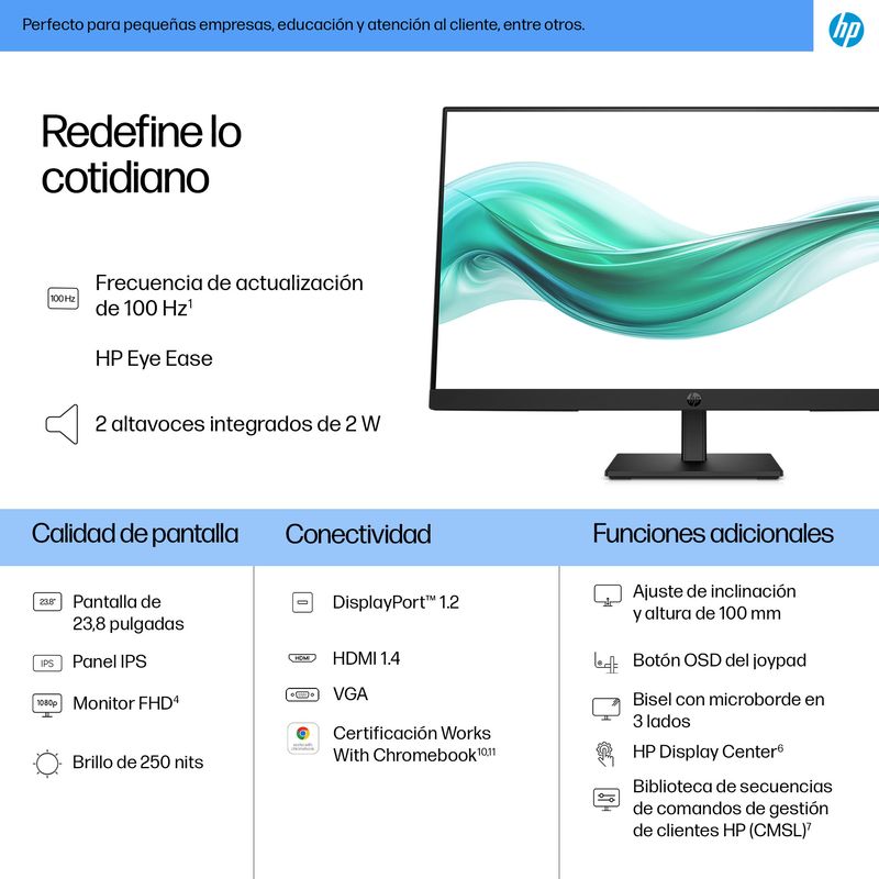 HP Monitor FHD HP de la serie 3 Pro de 23,8 pulgadas: 324ph Series 3 Pro 23.8" LCD IPS Full HD HDMI VGA Altavoces - Imagen 5 de 12
