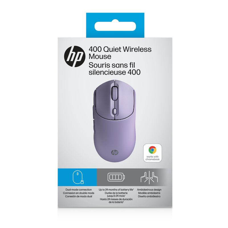 HP 400 Rat n inal mbrico dual - Bluetooth y USB 2.4GHz bater a de 24 meses clics silenciosos tacto suave Morado - Imagen 13 de 16