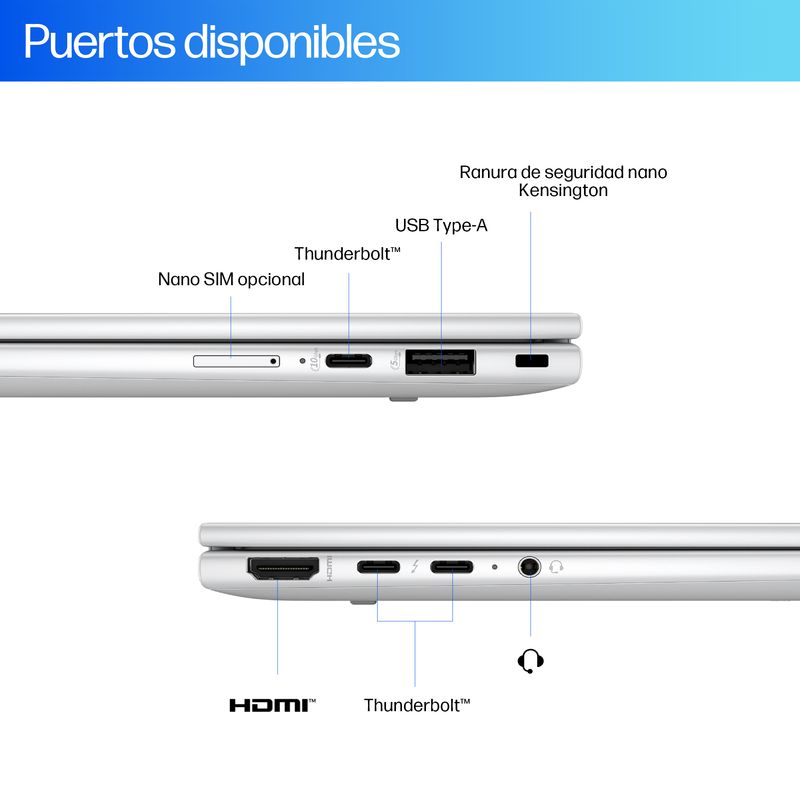 PORTATIL HP ELITEBOOK X FLIP G1I 35.6 CM (14") TOUCHSCREEN CONVERTIBLE COPILOT+ PC 2 IN 1 , WUXGA, INTEL CORE ULTRA 5 226V, 16 GB, 512 GB SSD, GLACIER - Imagen 7 de 14