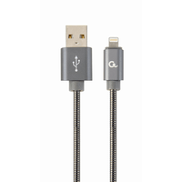 Miniatura 1 de CABLE DE DATOS Y CARGA PREMIUM GEMBIRD 8 PINES METAL EN ESPIRAL, 1 M, GRIS