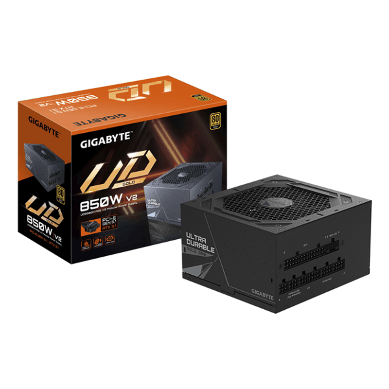 Fuente Alimentación 850W GIGABYTE UD850GM PG5 V2 Fuente de Alimentación – PCIe Gen 5.1, 80 PLUS Gold, Diseño completamente modular, Ventilador de 120 - Imagen 1 de 9