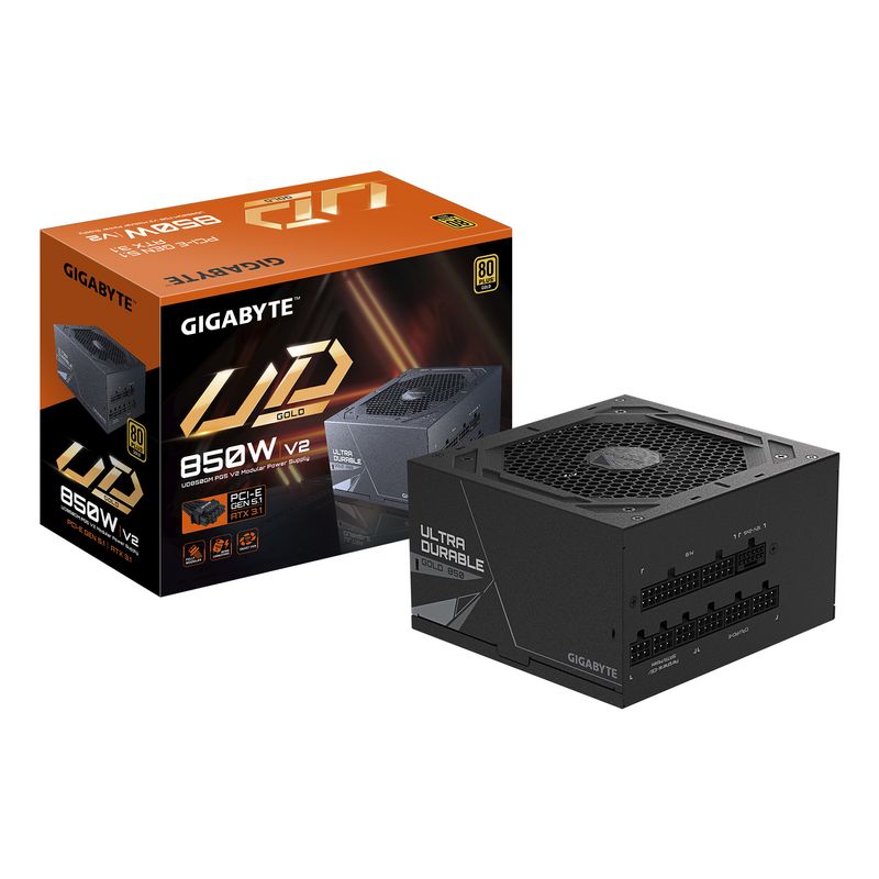 Fuente Alimentación 850W GIGABYTE UD850GM PG5 V2 Fuente de Alimentación – PCIe Gen 5.1, 80 PLUS Gold, Diseño completamente modular, Ventilador de 120 - Imagen 2 de 9