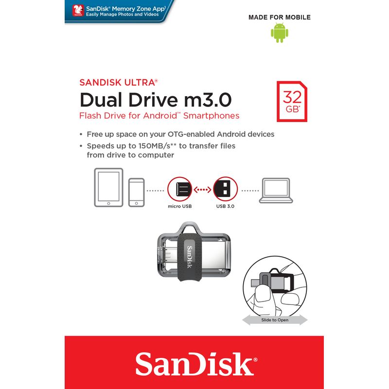 MEMORIA MICRO USB + USB 3.0 SANDISK ULTRA DUAL DRIVE M3.0 32GB GREY & SILVER SDDD3-032G-G46 - Imagen 5 de 8